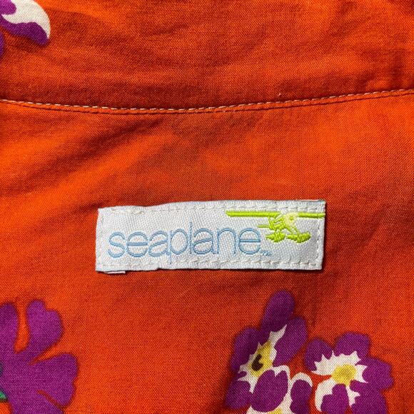 Seaplane Long Sleeve Button Up Shirt Orange Floral Print Extinct USA Size Small - Picture 3 of 7